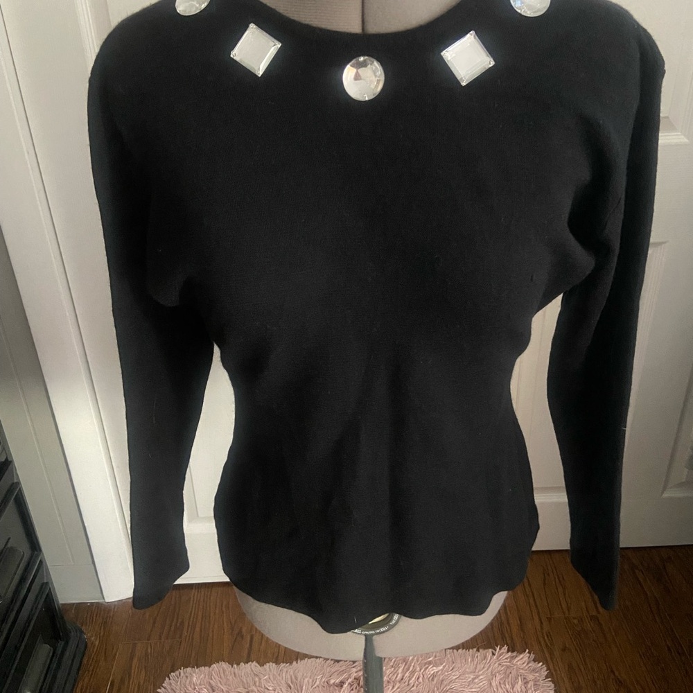 Andrea Jovine Black Top with Crystal Embellishments